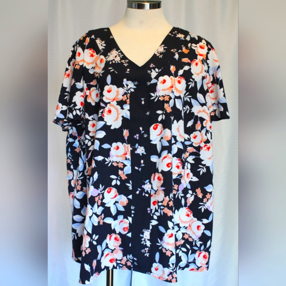 Lane Bryant Floral Blouse – Size 18 | Navy/Pink